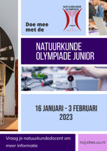 Poster: doe mee met de natuurkunde olympiade junior, 16 januari tot 3 februari